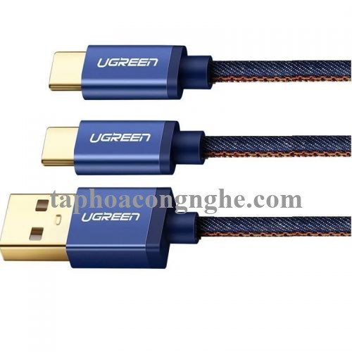 Ugreen 30571 0.5m màu xanh Cáp USB-A 2.0 sang Micro USB + USB-C US196 30030571
